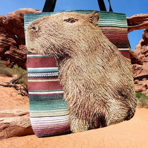 CAPYBARA TOTE BAG Aesthetic Capybara Gift | Granola Girl Aesthetic Festival Outfit | Mexican Blanket Tapestry Bag | Music Festival Tote Bag