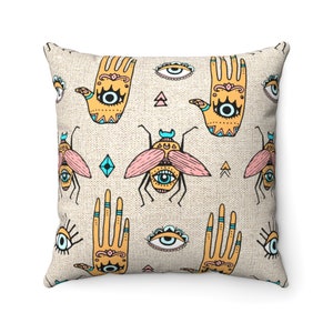 Evil Eye Pillow Boho Evil Eye Decor | Aesthetic Home Decor | Boho Decor Boho BeddIng Dorm Bedding Mystical Magical Decor| EYE RUG PATTERN #6