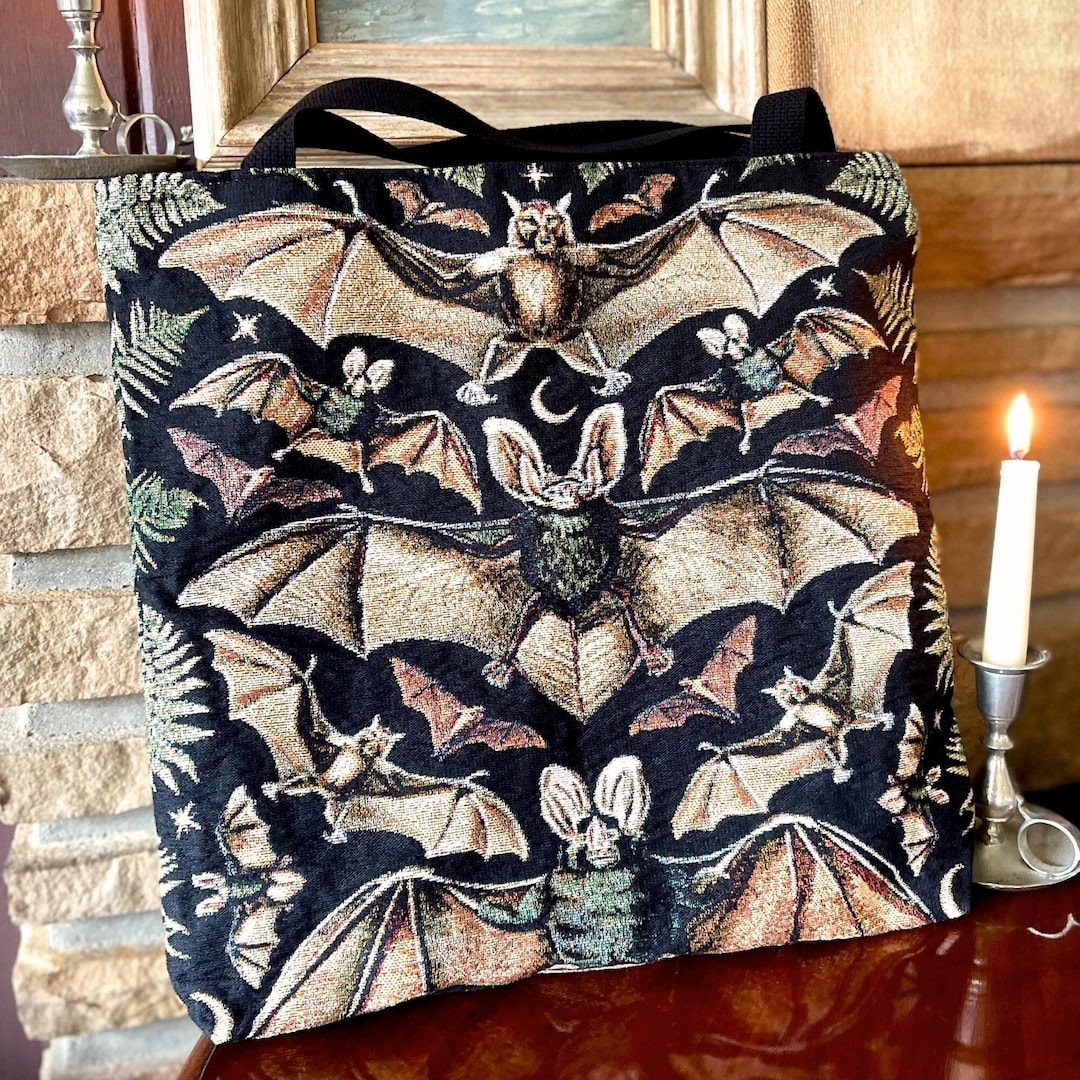 BAT TOTE BAG Bat Bag Dark Academia Tote Bat Gifts Bat Wings Woven