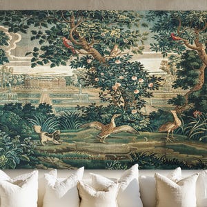 French woven tapestry wall hanging with sewn in rod pockets
