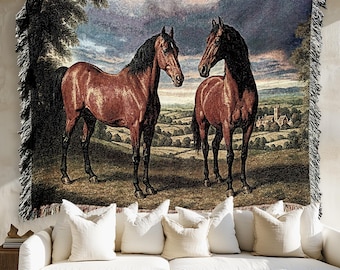 French Tapestry Verdure HORSE WOVEN BLANKET Equestrian Decor | Medieval Tapestry | Vintage English Countryside Decor | French Country Decor