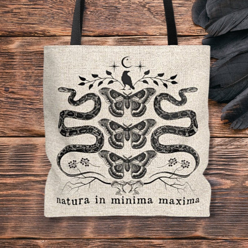 Dark Academia Tote Mushroom Tote Bag | Halloween Tote Bag | Crowcore Tote | MOTH Tote Bag | Goblincore Tote Fall Apparel | Mystical Tote Bag