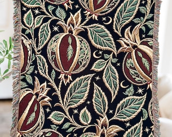 Vintage Christmas Decor POMEGRANATE WOVEN BLANKET Persephone Hades Greek Mythology Woven Throw Blanket |Medieval Tapestry Blanket Embroidery