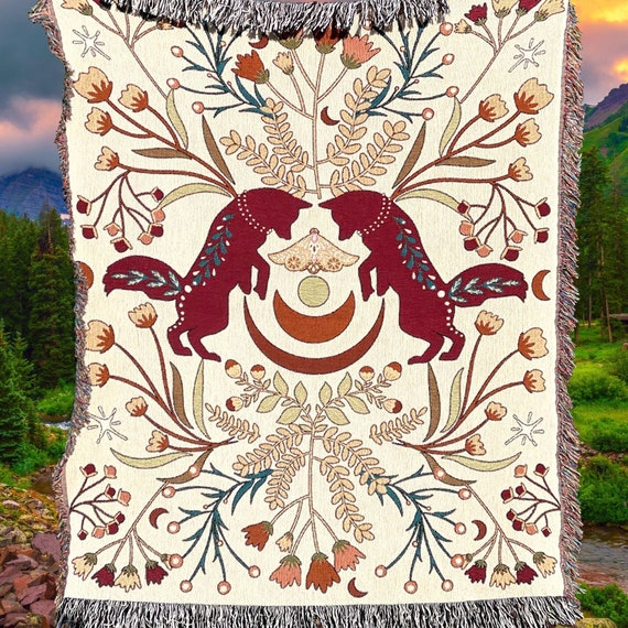 SCANDINAVIAN FOLK ART Fox Woven Blanket | Scandinavian Christmas