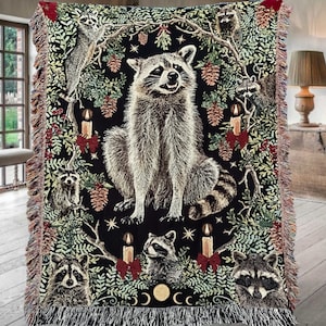 RACCOON WOVEN BLANKET Raccoon Gifts Raccoon Woven Throw Blanket Raccoon Funny Tapestry Blanket Raccoon Decor Woven Tapestry Raccoon Love