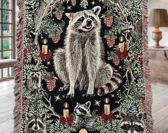 RACCOON WOVEN BLANKET Raccoon Gifts Raccoon Woven Throw Blanket | Raccoon Funny Tapestry Blanket | Raccoon Decor Woven Tapestry Raccoon Love