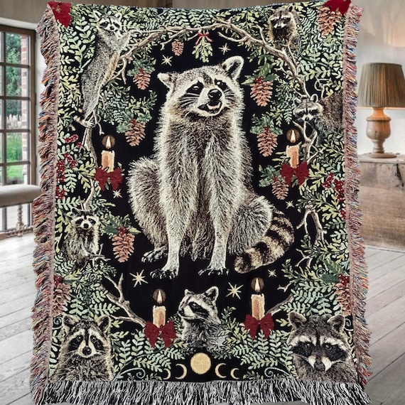 RACCOON WOVEN BLANKET Raccoon Gifts Raccoon Woven Throw Blanket | Raccoon Funny Tapestry Blanket | Raccoon Decor Woven Tapestry Raccoon Love