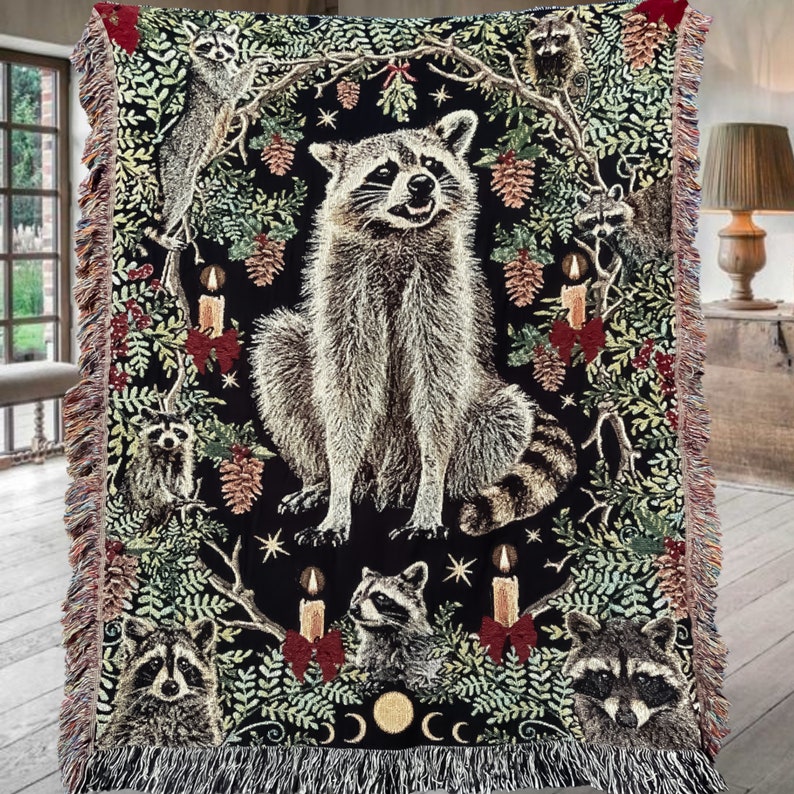 RACCOON WOVEN BLANKET Raccoon Gifts Raccoon Woven Throw Blanket Raccoon Funny Tapestry Blanket Raccoon Decor Woven Tapestry Raccoon Love