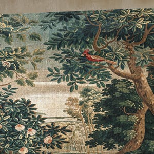 French woven wall hanging tapestry with sewn in rod pockets