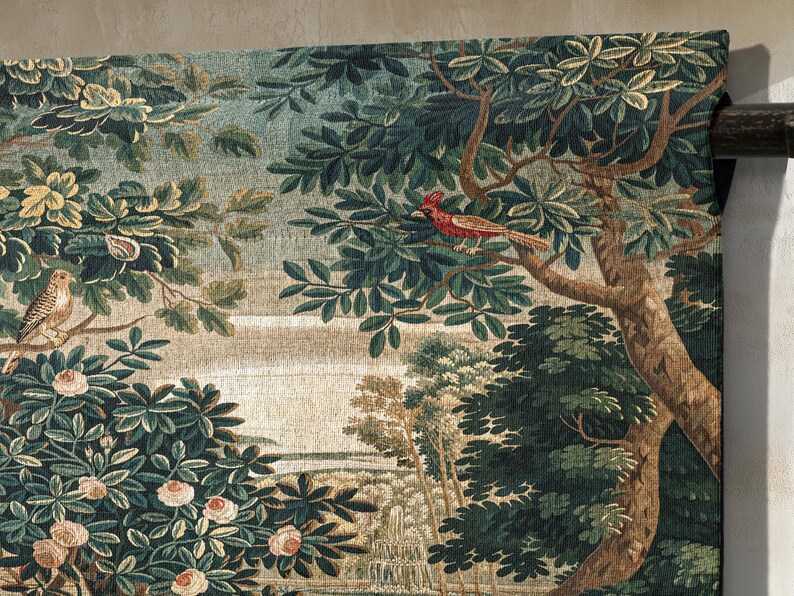 French woven wall hanging tapestry with sewn in rod pockets