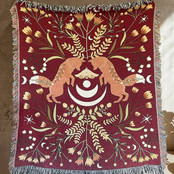 SCANDINAVIAN FOLK ART Fox Woven Blanket | Scandinavian Christmas
