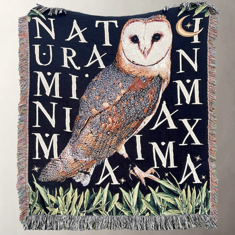 Owl decor for Bird lovers. Need owl gifts for women? Owl wall art woven tapestry makes a unique Mothers Day gift, graduation gift or birthday gift, this woven tapestry blanket is the ideal literary gift, bookish gift and owl gift for the nature lover in your life. All cotton.