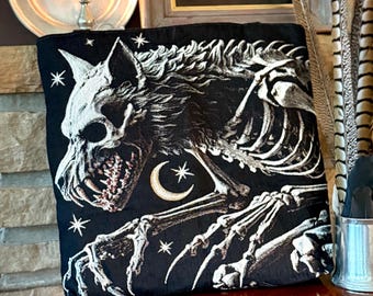 WEREWOLF TOTE Bag Vintage Halloween Woven Tapestry Tote Bag | Victorian Gothic Tote | Dark Academia Tote | Skeleton Tote Spooky Season Tote