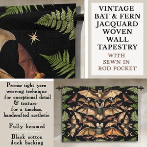 Vintage bat woven wall tapestry with sewn in rod pocket