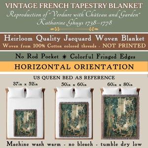 GRANDMILLENIAL BEDDING. FRENCH VERDURE TAPESTRY WOVEN THROW BLANKET