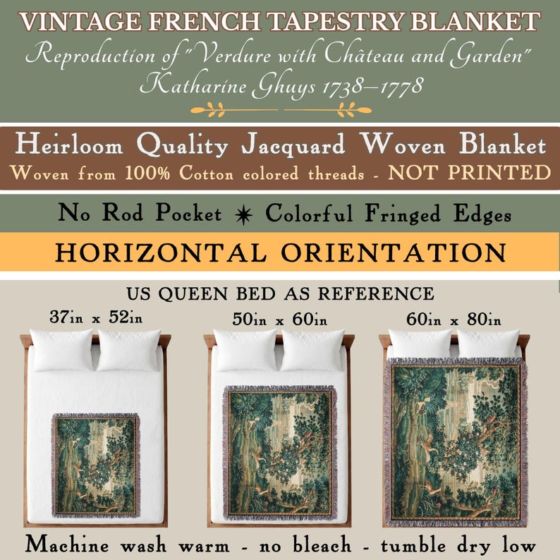 GRANDMILLENIAL BEDDING. FRENCH VERDURE TAPESTRY WOVEN THROW BLANKET
