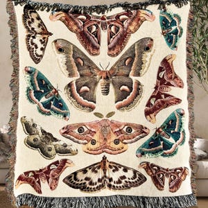 Whimsigoth MOTH Woven Blanket | Moth Woven Tapestry Blanket Moth Woven Wall Art | Fairycore Goblincore Woven Throw Blanket Cottagecore Decor