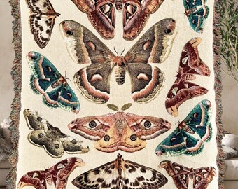 Whimsigoth MOTH Woven Blanket | Moth Woven Tapestry Blanket Moth Woven Wall Art | Fairycore Goblincore Woven Throw Blanket Cottagecore Decor