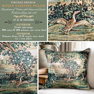 French tapestry pillow. Chateaucore decor. Castlecore decor woven pillow.