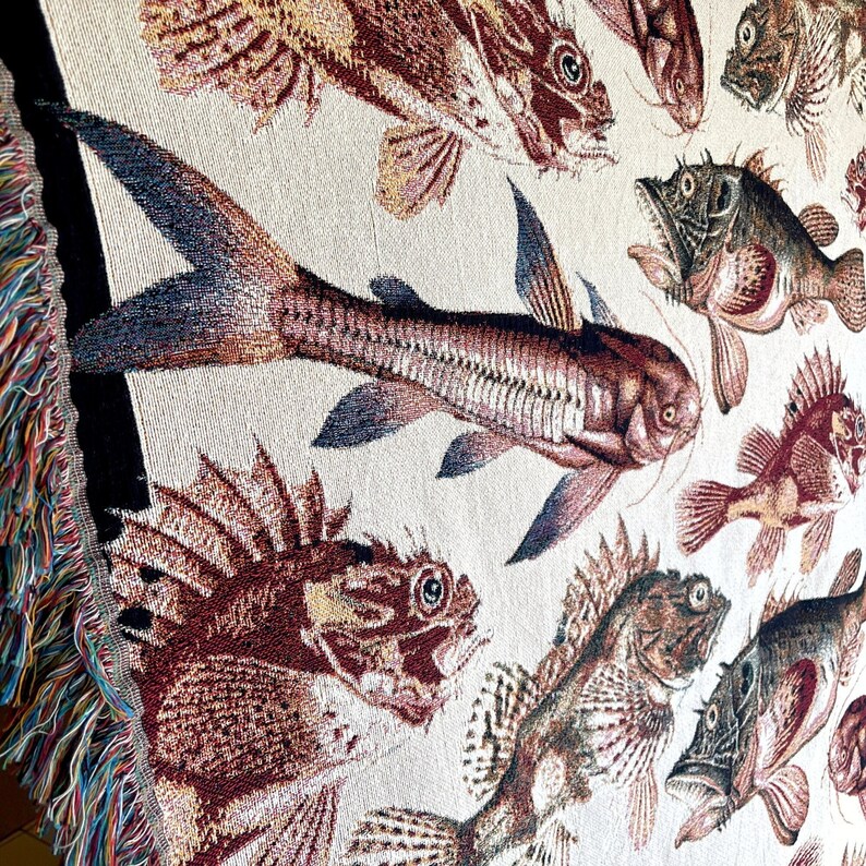 Antique Fish Woven Blanket Personalized fishing Gifts For Him Unique Fathers Day Gifts Fishing Woven Tapestry Blanket Cotton Anniversary Gift