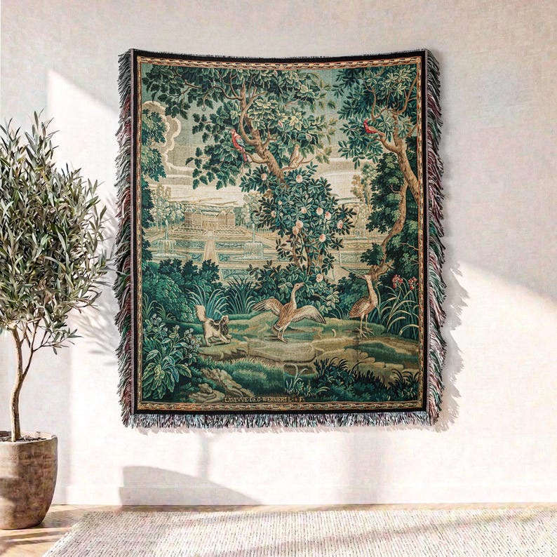 FRENCH VERDURE TAPESTRY BLANKET WALL HANGING.