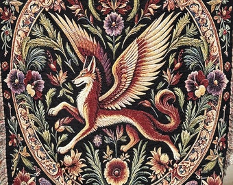 Fox Medieval Tapestry FOX Woven BLANKET Renaissance Fair Woven Tapestry Blanket | Book Nook |  Fox Woven Throw Blanket | Dark Academia Decor