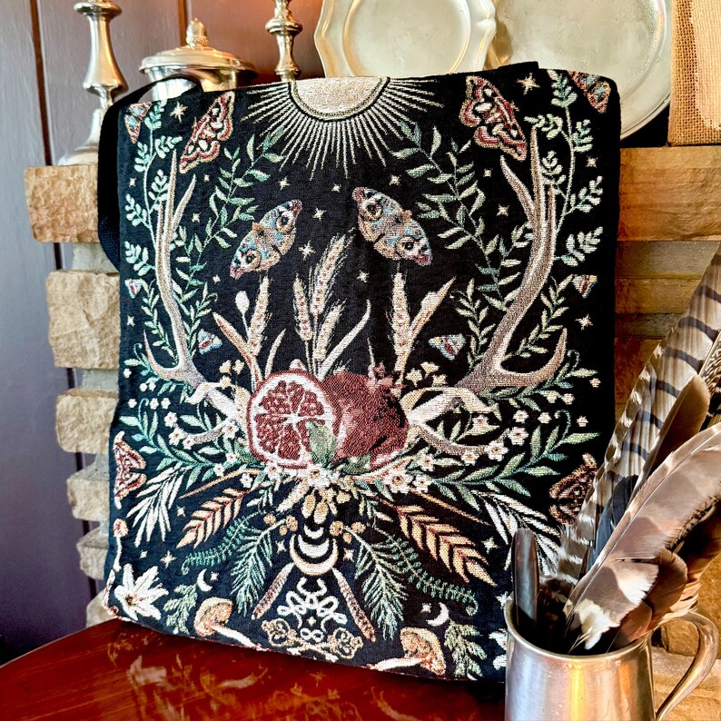Persephone tote bag. Persephone pomegranate tote bag. Persephone woven tapestry tote bag