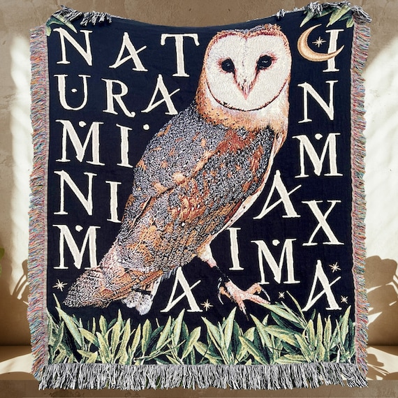 Medieval Tapestry OWL WOVEN BLANKET Castlecore Decor Owl Decor Owl Gifts Owl Throw Blanket Librariancore Dark Academia Decor Nature Tapestry