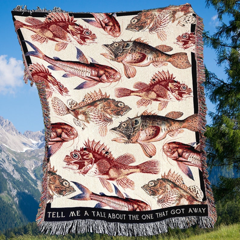 Fisherman Aesthetic Custom Tapestry Blanket FISH WOVEN BLANKET Fishing Gifts for Him Gifts for Dad Cabin Decor Nautical Decor Lake House Decor