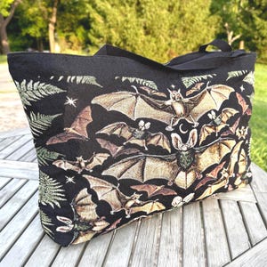 Large woven tapestry Halloween weekender bag with vintage bats