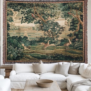 VINTAGE FRENCH TAPESTRY MEDIEVAL TAPESTRY FRENCH COUNTRY DECOR Verdure Wall Tapestry | Antique French Tapestry Blanket French Woven Blanket