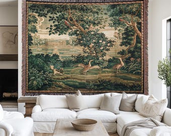 FRENCH TAPESTRY Woven Blanket Medieval Tapestry Blanket | French Country Decor Verdure Wall Tapestry | Mythical Medieval Renaissance Decor