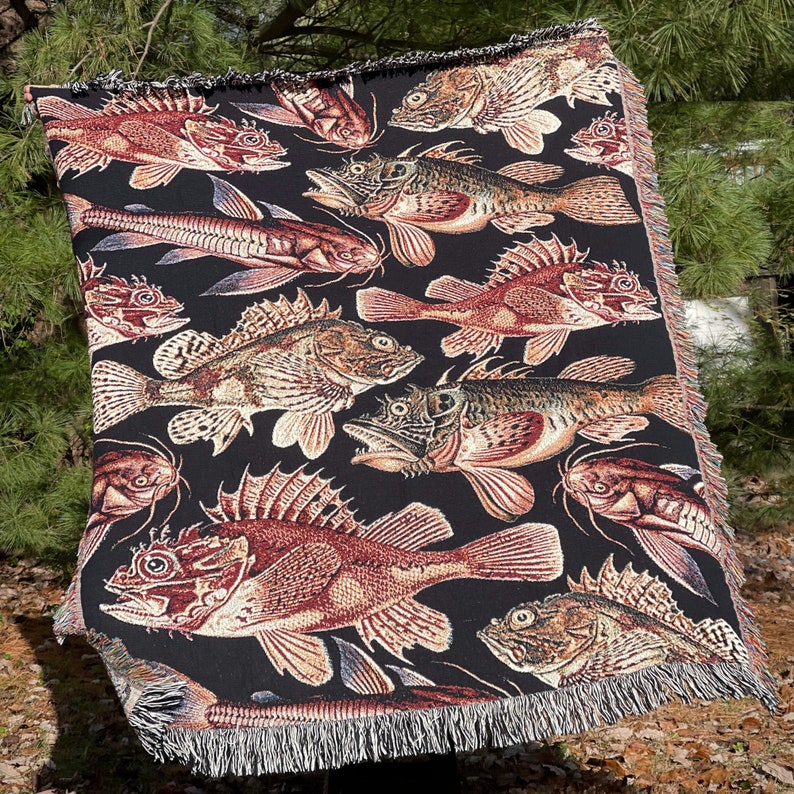 Lake house decor. Cabin decor with a fisherman aesthetic. Grandpacore decor throw blanket with fish. Perfect lake house decor, Christmas gift for the fisherman or fathers day gift for him