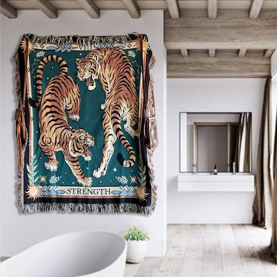 TIGER TAROT TAPESTRY Tiger Woven Blanket Dark Academia Decor Woven Throw Blanket Year of the Tiger Tapestry Aesthetic Decor Maximalist Decor