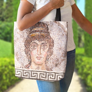 Light Academia Tote Bag Aesthetic Greek Mythology Tote | Goddess Statue Roman MOSAIC TILE Book TOTE Cute Tote Bags Bookish Gifts Book Lover