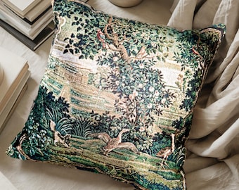 Vintage TAPESTRY PILLOW French Verdure Tapestry Cushion |Chateaucore French Aubusson Tapestry Pillow Vintage Home Decor French Country Decor