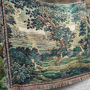 VINTAGE FRENCH TAPESTRY MEDIEVAL TAPESTRY FRENCH COUNTRY DECOR Verdure Wall Tapestry | Antique French Tapestry Blanket French Woven Blanket