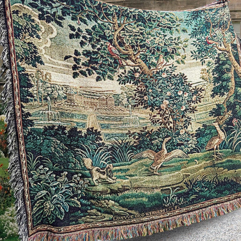 VINTAGE FRENCH TAPESTRY MEDIEVAL TAPESTRY FRENCH COUNTRY DECOR Verdure Wall Tapestry | Antique French Tapestry Blanket French Woven Blanket