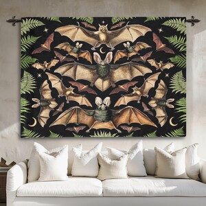Victorian Gothic wall decor bat woven wall tapestry with sewn in rod pocket