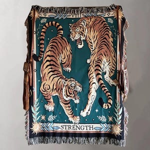 TIGER TAROT TAPESTRY Tiger Woven Blanket Dark Academia Decor Woven Throw Blanket Year of the Tiger Tapestry Aesthetic Decor Maximalist Decor image 6