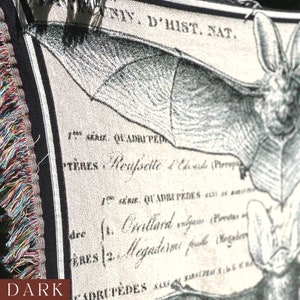 Perfect for lovers of bat taxidermy, bat wall art, bat decor, vulture culture and dark academia decor, this neutral toned bat wings woven tapestry blanket makes a wonderful Halloween Wedding Gift, Fall Wedding Gift, Halloween or House Warming Gift.