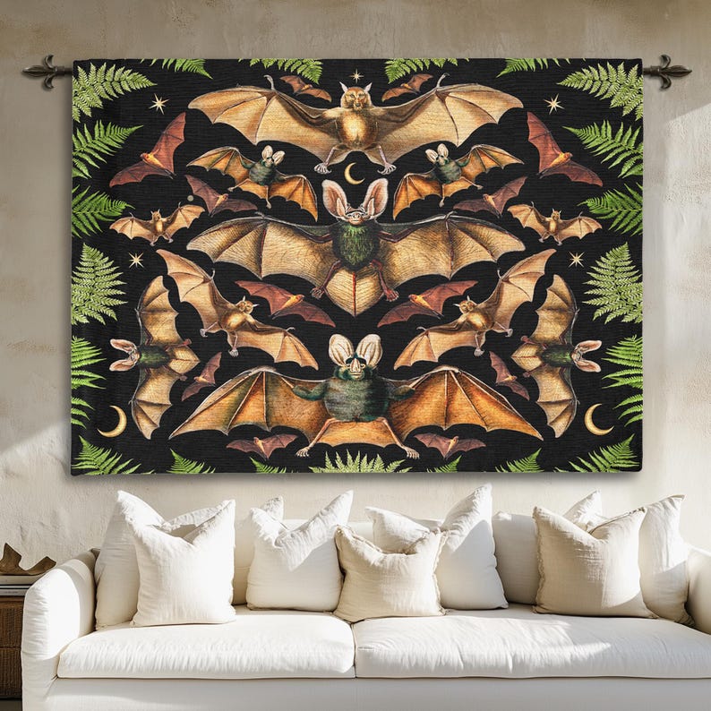 BAT TOTE BAG Bat Bag Dark Academia Tote | Bat Gifts | Bat Wings Woven Tapestry Bag Halloween Tote Bag Aesthetic Vintage Embroidered Tote Bag image 16