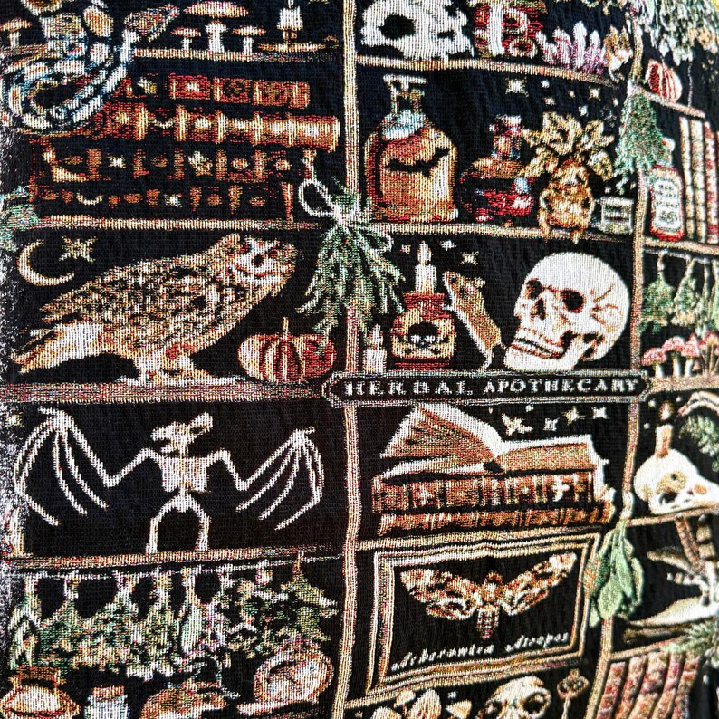 APOTHECARY Woven Tapestry Tote HALLOWEEN TOTE | Spooky Season Tapestry Tote Bag | Gothic Tote Bag | Whimsigoth Tote | Embroidered Tote Bag