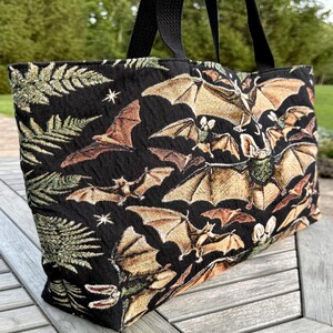 vintage halloween aesthetic gothic Woven tapestry weekender bag with bats.