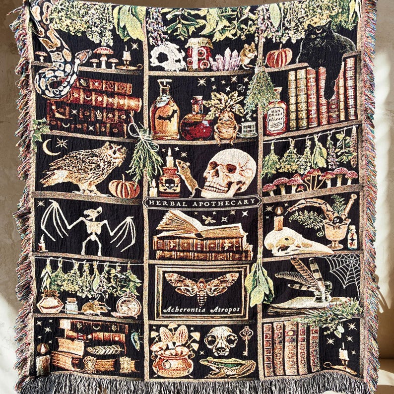 The original Apothecary Woven Blanket. Apothecary woven tapestry blanket