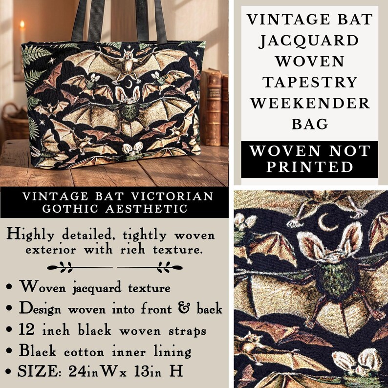 Vintage bat weekender bag with bats