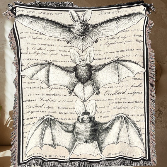 BAT WOVEN BLANKET Dark Academia Decor Bat Woven Tapestry Blanket Halloween Blanket Bat Blanket Woven Throw Blanket Bat Decor Vulture Culture
