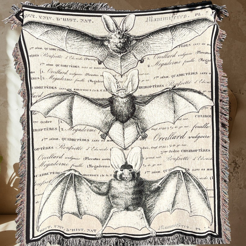 Bat Woven Blanket, Bat Blanket, Dark Academia Decor, Bat Woven Tapestry Blanket, Halloween Blanket, Bat Blanket Woven Throw Blanket , Bat Decor, Vulture Culture