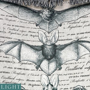 May include: A vintage illustration of a bat with the text "Megaderme" and "Oreillard" in French. The illustration is in black and white and has a textured background.