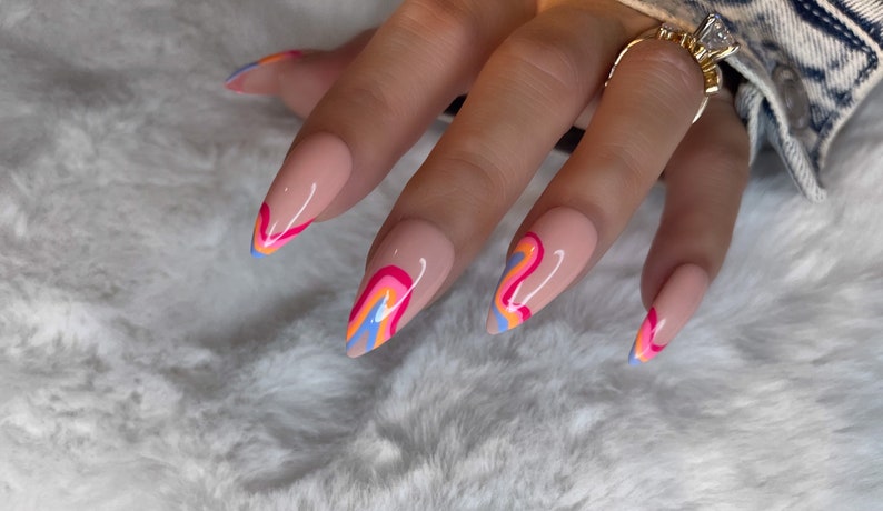 Abstract/retro nail art gel PRESS ON nails ChristyDIDTHAT image 1